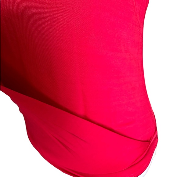 Bebe Red Halter V neck Bodysuit Top Size Small - Picture 5 of 17